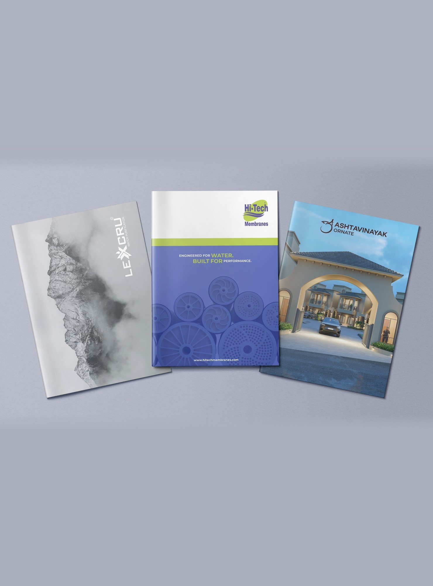 Brochure designs for Lexcru, Hi-Tech Membranes and Ashtavinayak Ornate